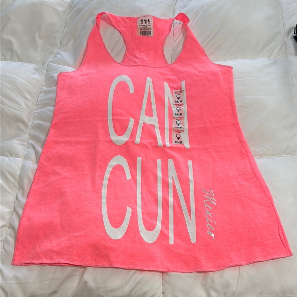 Neon Pink Cancun Mexico Racerback Tank Top – Size M – Brand New with Tags